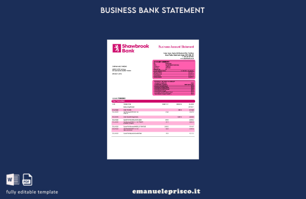 stile verificato Modello di estratto conto aziendale di Shawbrook Group in Word 